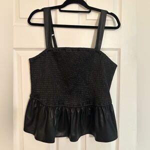 torrid Black Smocked Faux-Leather Peplum Tank